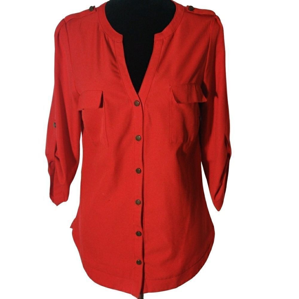 41 Hawthorn S Red Button Down Blouse Shirt